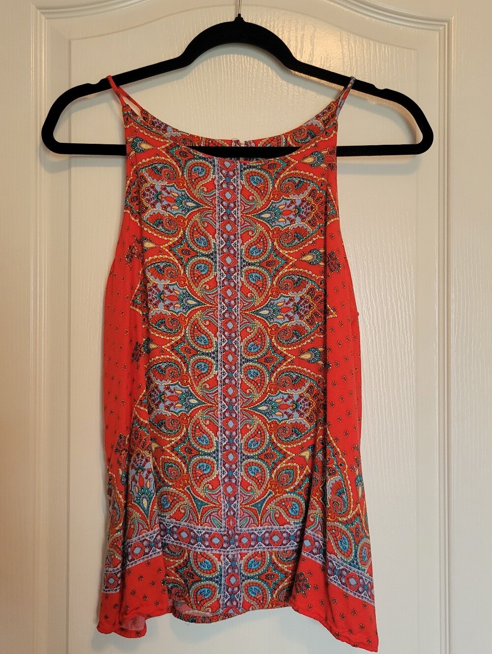 VERSE Red W Blue Paisley Sleeveless Cami Tank Blouse Top Made in USA Boho Medium